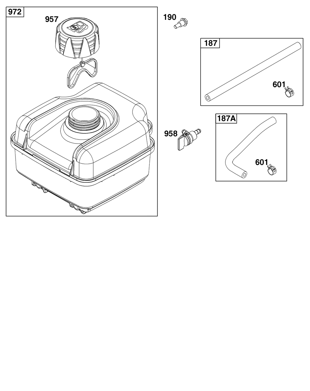 Fuel Group Diagram and Parts List for 12T102-0061-F8  Briggs and Stratton Engine